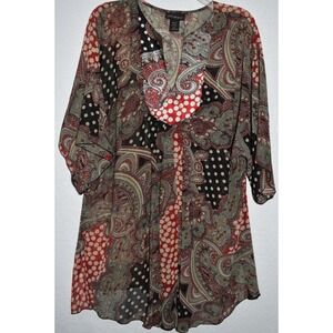 Lane Bryant 18/20 Mix Print Artsy Dohlman Sleeve Boho Hippie Blouse Lightweight